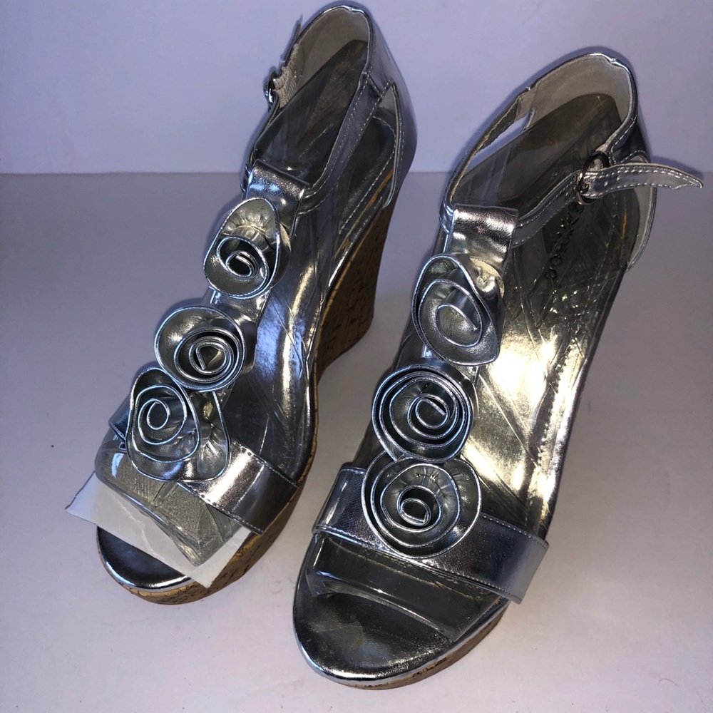 Silver Rose Wedge Sandal